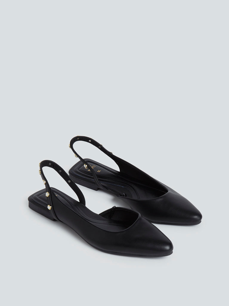 LUNA BLU Black Pointed-Toe Slingback Flats